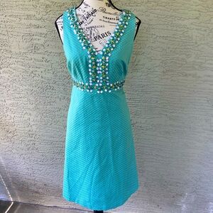 NWT Boden Elsa V Neck Jeweled Sleeveless Textured Turquoise Midi Dress